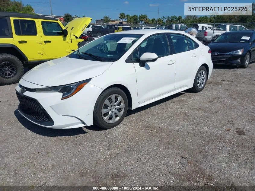 2020 Toyota Corolla Le VIN: 5YFEPRAE1LP025726 Lot: 40659980