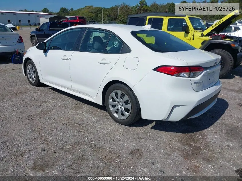 2020 Toyota Corolla Le VIN: 5YFEPRAE1LP025726 Lot: 40659980