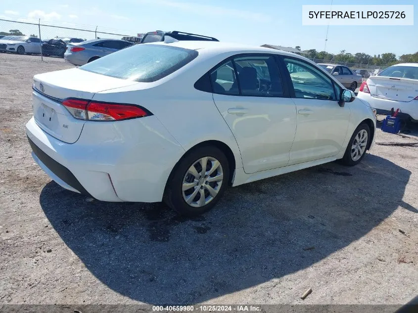 2020 Toyota Corolla Le VIN: 5YFEPRAE1LP025726 Lot: 40659980