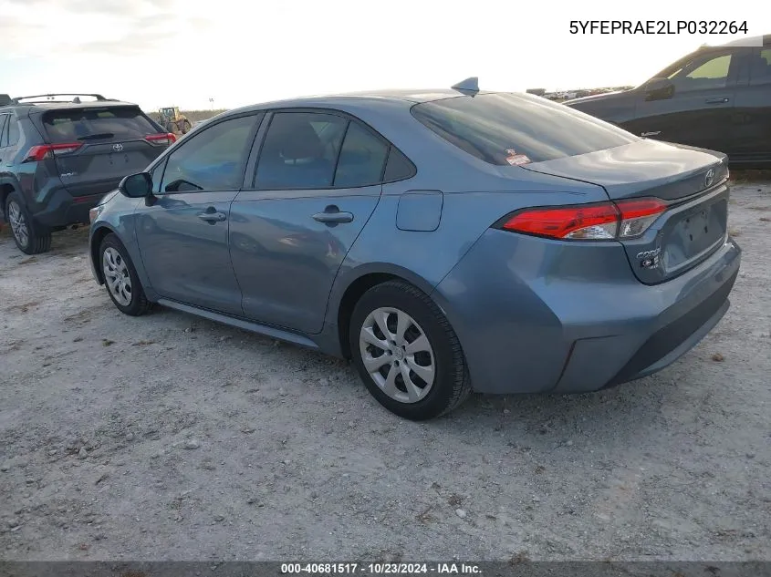 2020 Toyota Corolla Le VIN: 5YFEPRAE2LP032264 Lot: 40681517