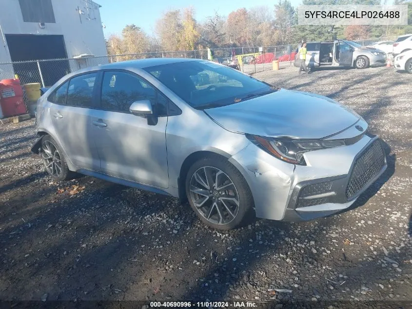 2020 Toyota Corolla Se VIN: 5YFS4RCE4LP026488 Lot: 40690996