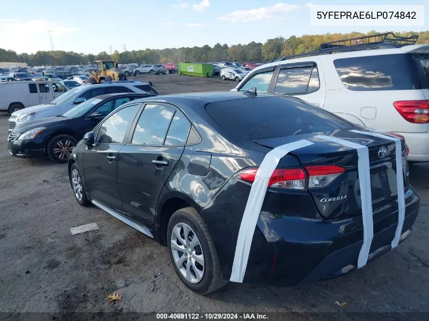 2020 Toyota Corolla Le VIN: 5YFEPRAE6LP074842 Lot: 40691122