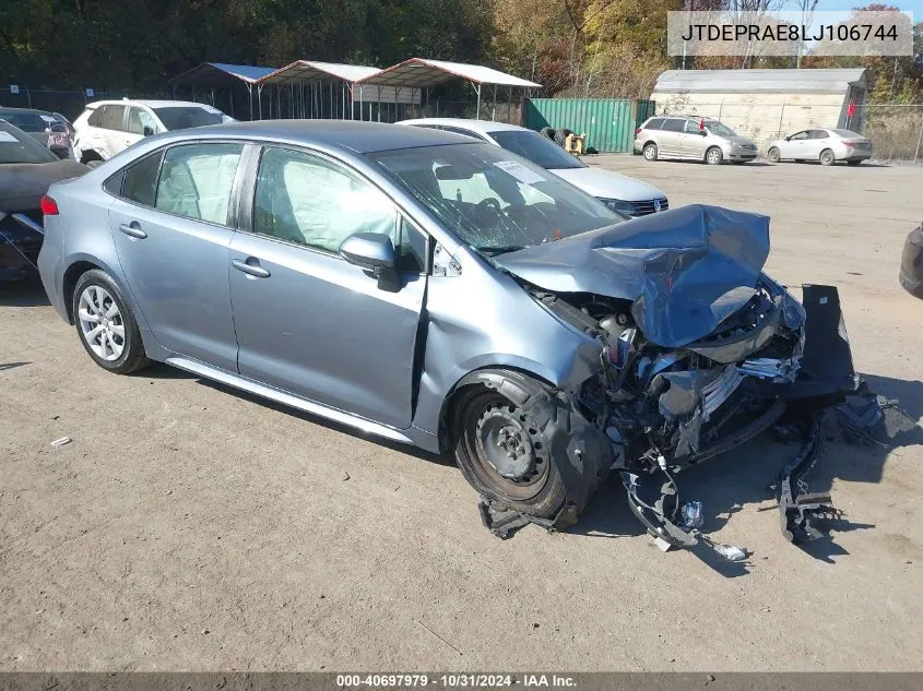 2020 Toyota Corolla Le VIN: JTDEPRAE8LJ106744 Lot: 40697979