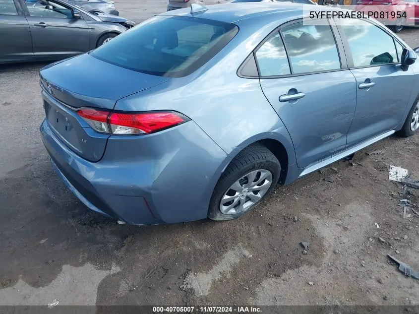 2020 Toyota Corolla Le VIN: 5YFEPRAE8LP081954 Lot: 40705007