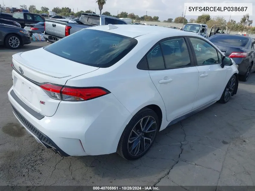 2020 Toyota Corolla Se VIN: 5YFS4RCE4LP038687 Lot: 40705951