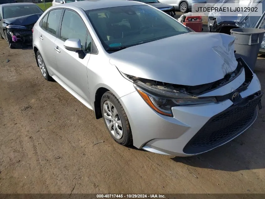 2020 Toyota Corolla Le VIN: JTDEPRAE1LJ012902 Lot: 40717445