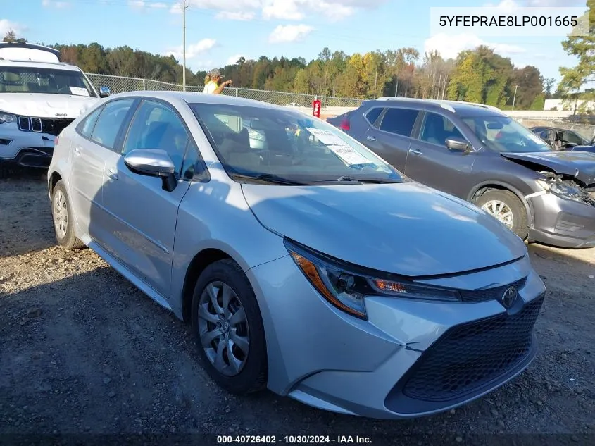 2020 Toyota Corolla Le VIN: 5YFEPRAE8LP001665 Lot: 40726402