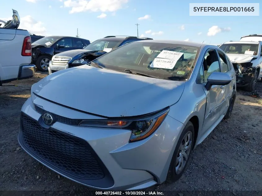 2020 Toyota Corolla Le VIN: 5YFEPRAE8LP001665 Lot: 40726402