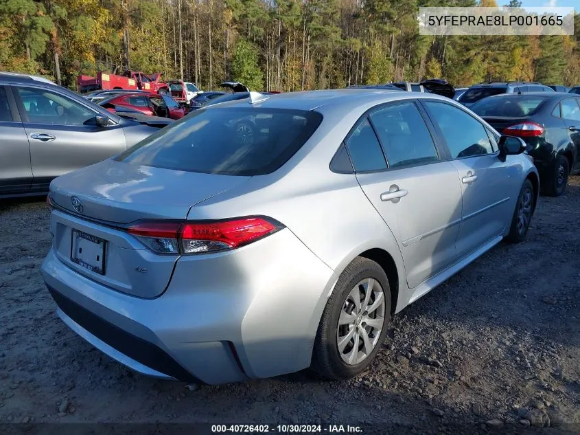 2020 Toyota Corolla Le VIN: 5YFEPRAE8LP001665 Lot: 40726402