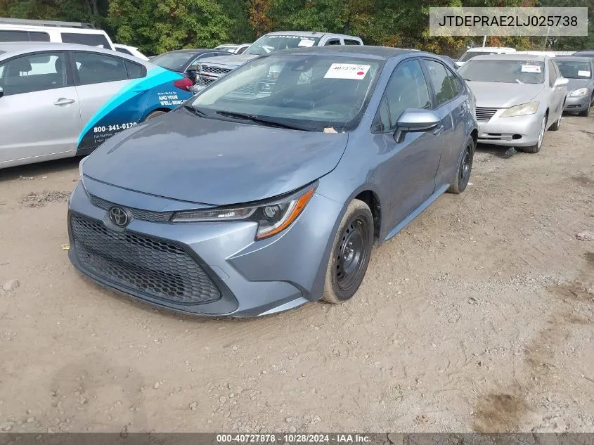 2020 Toyota Corolla Le VIN: JTDEPRAE2LJ025738 Lot: 40727878