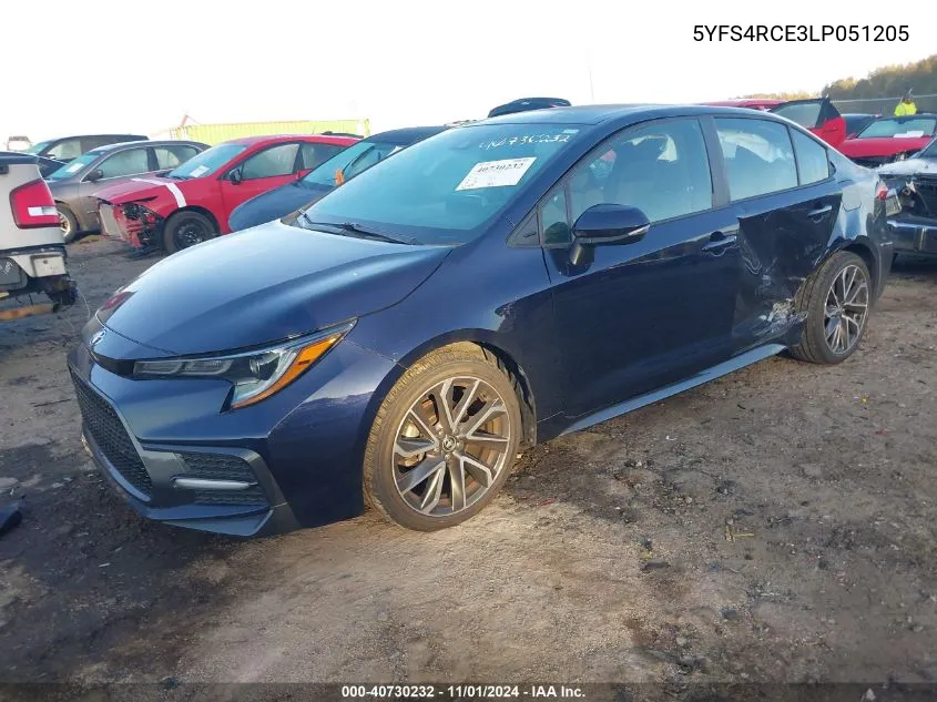 2020 Toyota Corolla Se VIN: 5YFS4RCE3LP051205 Lot: 40730232