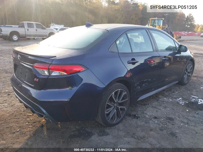 2020 Toyota Corolla Se VIN: 5YFS4RCE3LP051205 Lot: 40730232