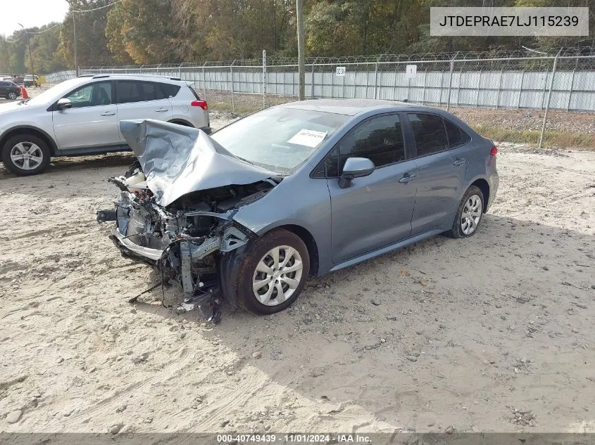 2020 Toyota Corolla Le VIN: JTDEPRAE7LJ115239 Lot: 40749439