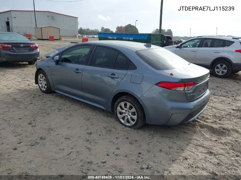 2020 Toyota Corolla Le VIN: JTDEPRAE7LJ115239 Lot: 40749439