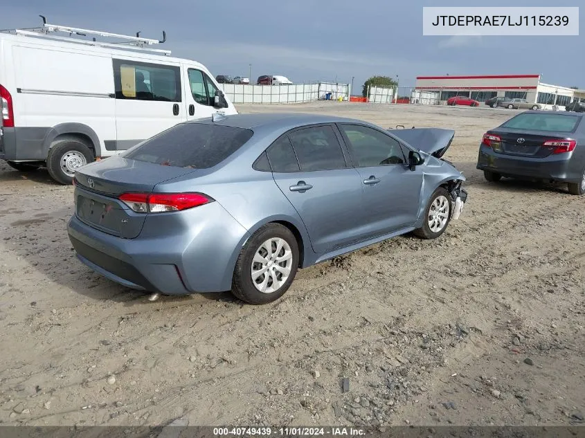 2020 Toyota Corolla Le VIN: JTDEPRAE7LJ115239 Lot: 40749439