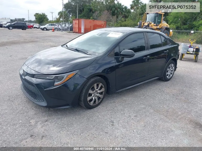 2020 Toyota Corolla Le VIN: 5YFEPRAE5LP075352 Lot: 40750945