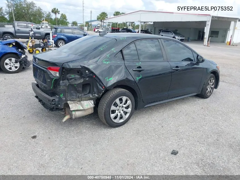 2020 Toyota Corolla Le VIN: 5YFEPRAE5LP075352 Lot: 40750945