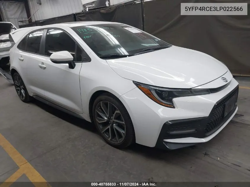 2020 Toyota Corolla Se VIN: 5YFP4RCE3LP022566 Lot: 40755833