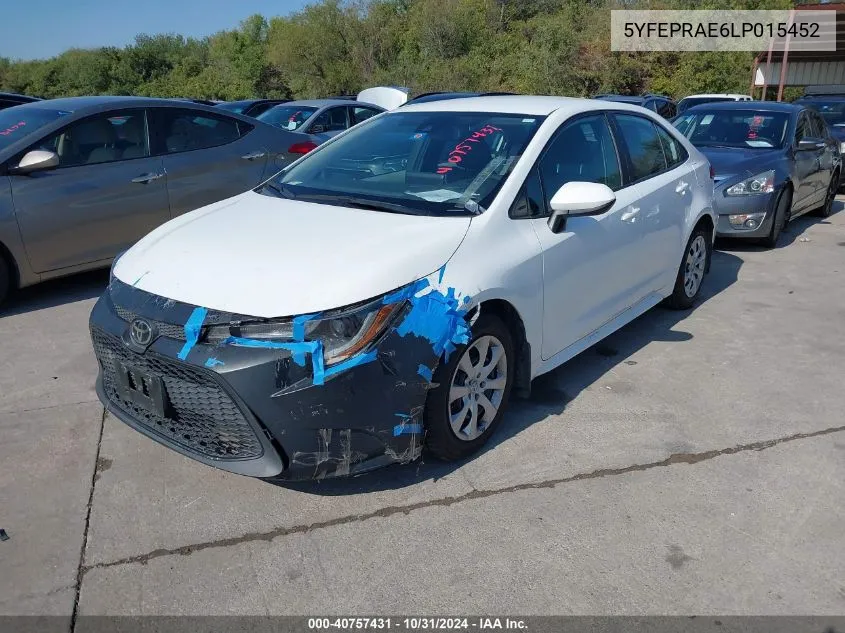 2020 Toyota Corolla Le VIN: 5YFEPRAE6LP015452 Lot: 40757431