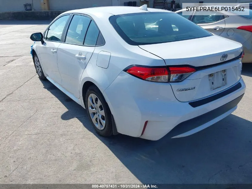 2020 Toyota Corolla Le VIN: 5YFEPRAE6LP015452 Lot: 40757431