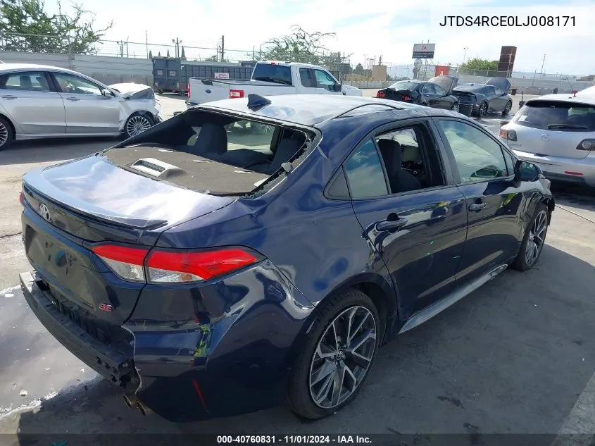 2020 Toyota Corolla Se VIN: JTDS4RCE0LJ008171 Lot: 40760831