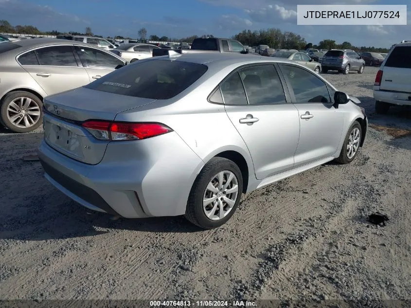 2020 Toyota Corolla Le VIN: JTDEPRAE1LJ077524 Lot: 40764813