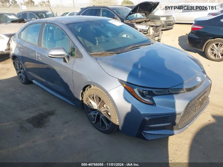 2020 Toyota Corolla Se VIN: 5YFP4RCE3LP026181 Lot: 40765055