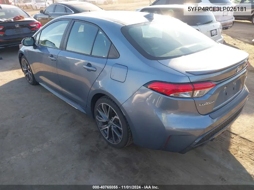 2020 Toyota Corolla Se VIN: 5YFP4RCE3LP026181 Lot: 40765055