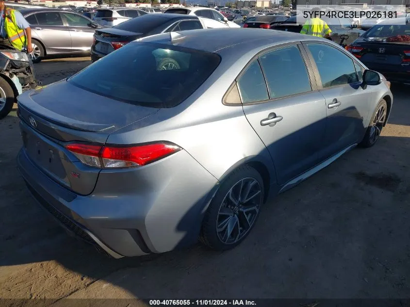 2020 Toyota Corolla Se VIN: 5YFP4RCE3LP026181 Lot: 40765055