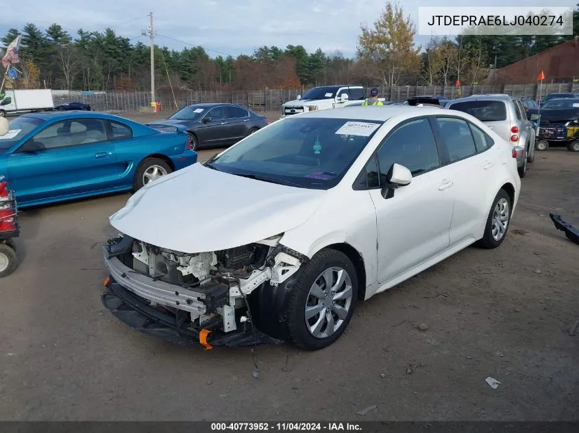 2020 Toyota Corolla Le VIN: JTDEPRAE6LJ040274 Lot: 40773952