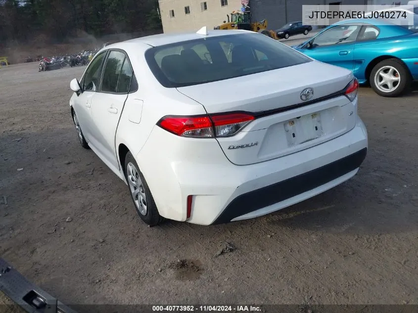 2020 Toyota Corolla Le VIN: JTDEPRAE6LJ040274 Lot: 40773952