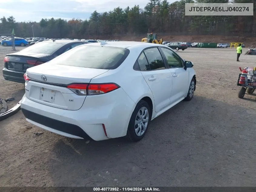 2020 Toyota Corolla Le VIN: JTDEPRAE6LJ040274 Lot: 40773952