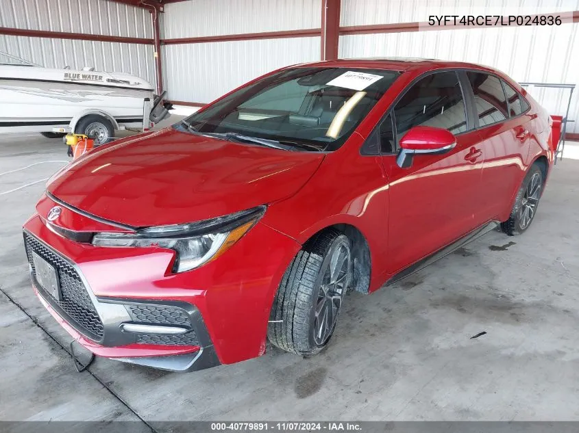 2020 Toyota Corolla Xse VIN: 5YFT4RCE7LP024836 Lot: 40779891