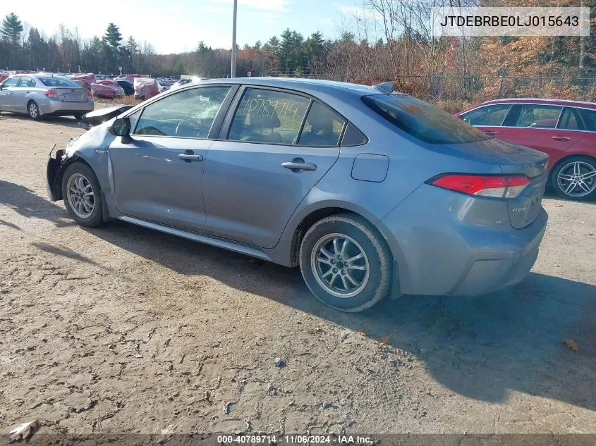 2020 Toyota Corolla Hybrid Le VIN: JTDEBRBE0LJ015643 Lot: 40789714