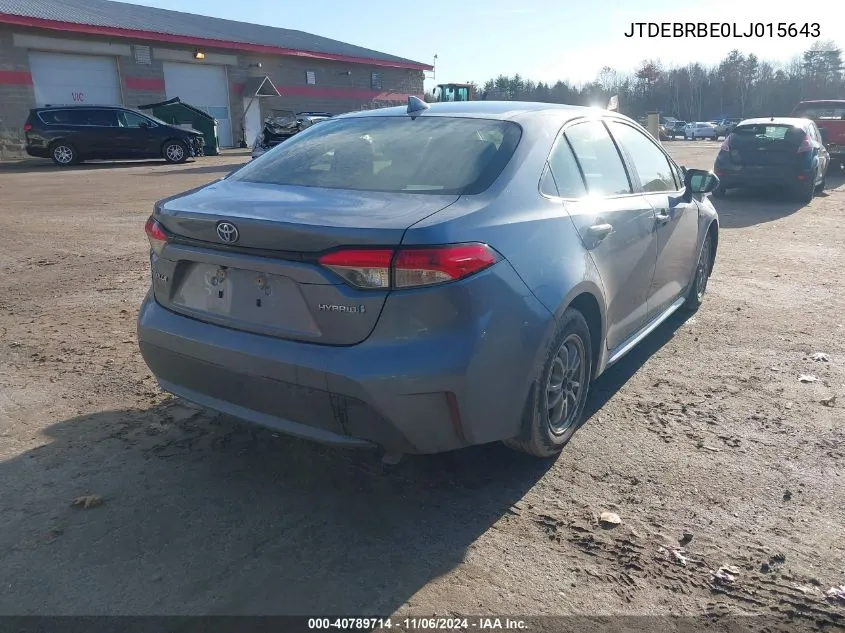 2020 Toyota Corolla Hybrid Le VIN: JTDEBRBE0LJ015643 Lot: 40789714