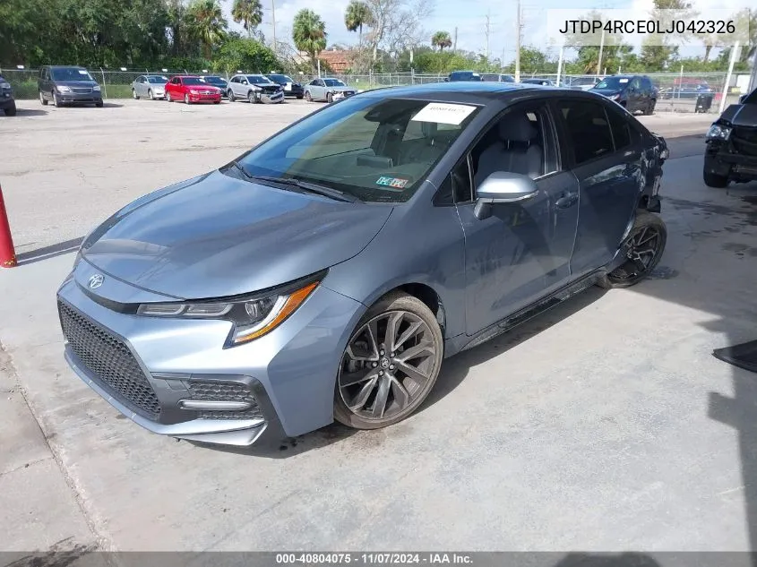 2020 Toyota Corolla Se VIN: JTDP4RCE0LJ042326 Lot: 40804075