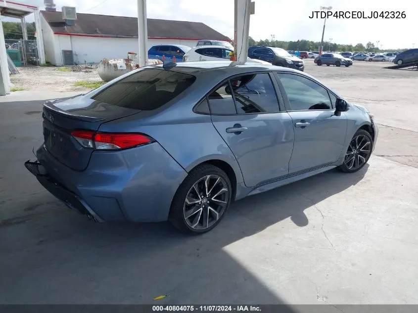 2020 Toyota Corolla Se VIN: JTDP4RCE0LJ042326 Lot: 40804075