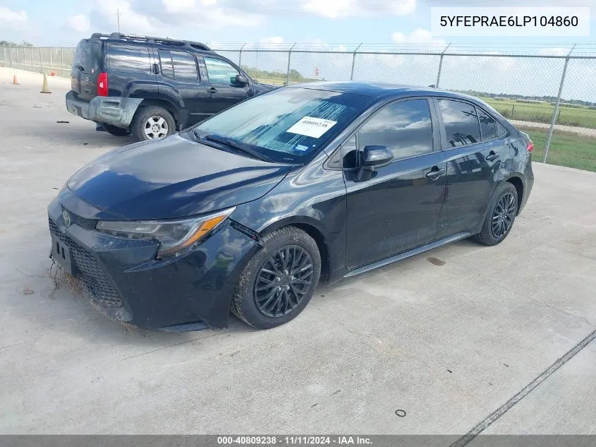 2020 Toyota Corolla Le VIN: 5YFEPRAE6LP104860 Lot: 40809238