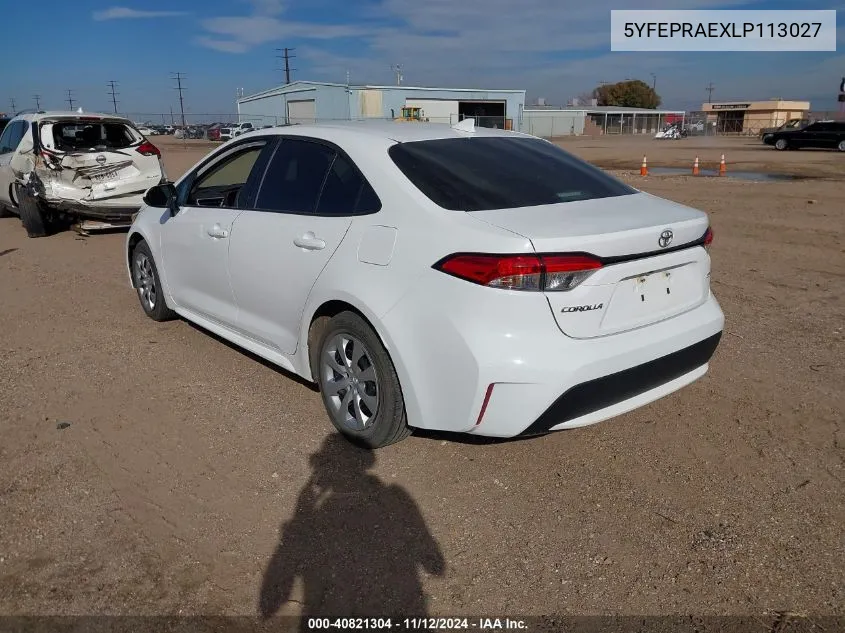 2020 Toyota Corolla Le VIN: 5YFEPRAEXLP113027 Lot: 40821304