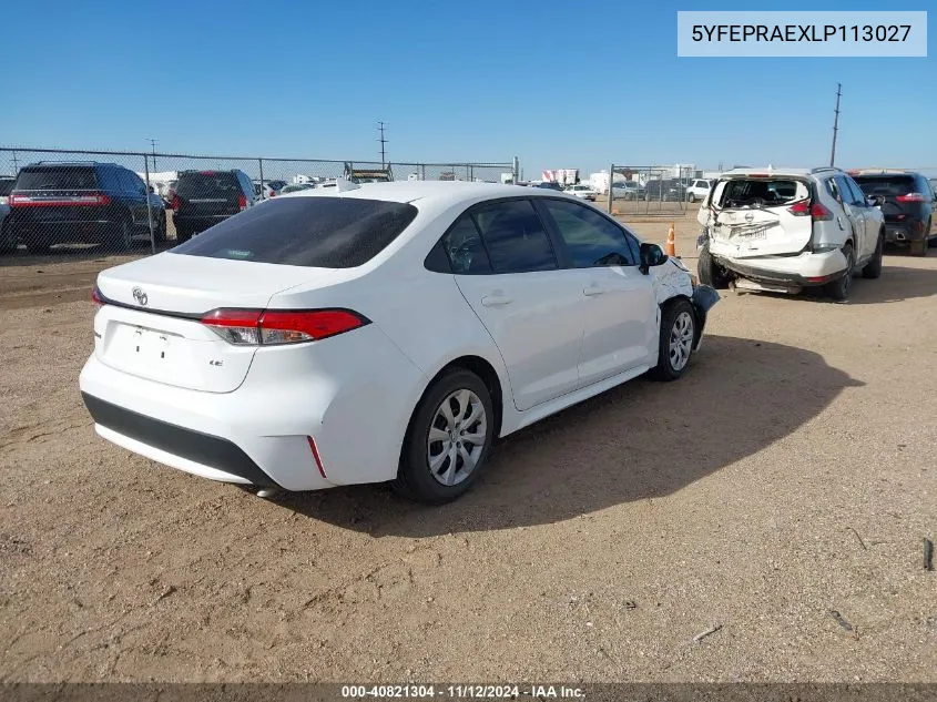 2020 Toyota Corolla Le VIN: 5YFEPRAEXLP113027 Lot: 40821304