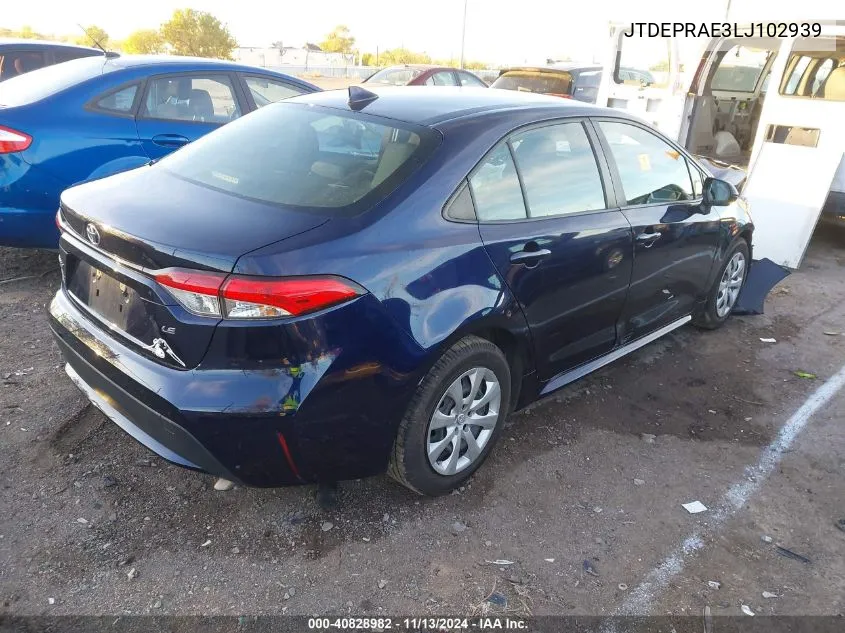 2020 Toyota Corolla Le VIN: JTDEPRAE3LJ102939 Lot: 40828982