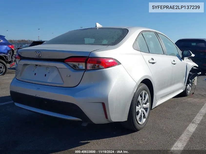 2020 Toyota Corolla Le VIN: 5YFEPRAE2LP137239 Lot: 40833500