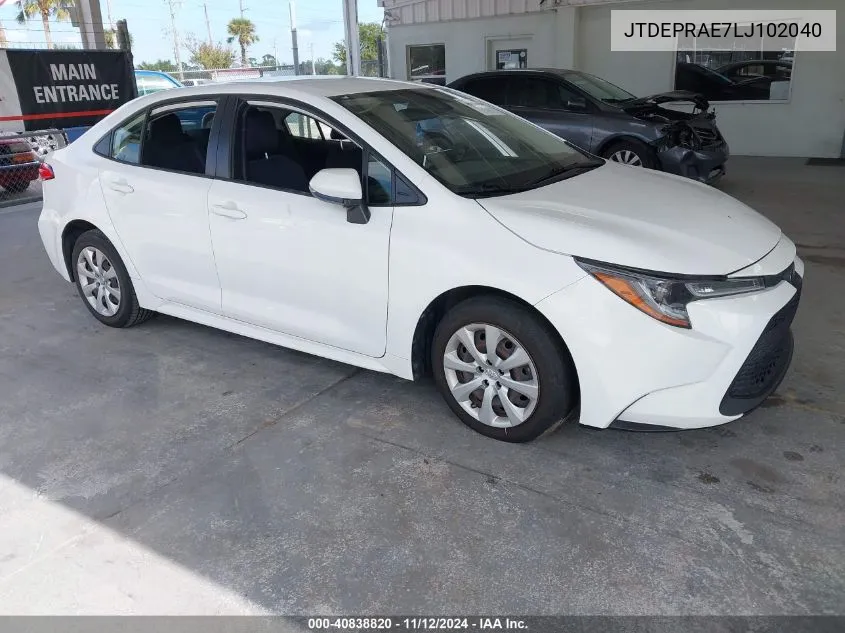 2020 Toyota Corolla Le VIN: JTDEPRAE7LJ102040 Lot: 40838820