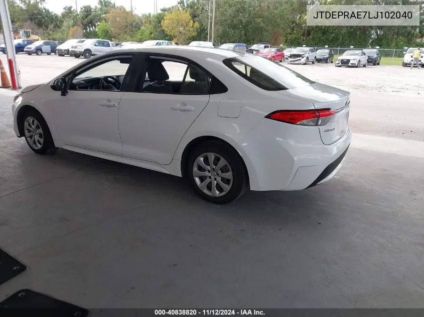 2020 Toyota Corolla Le VIN: JTDEPRAE7LJ102040 Lot: 40838820