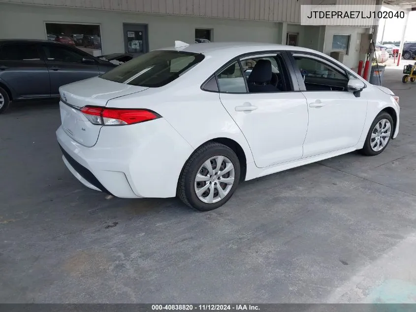 2020 Toyota Corolla Le VIN: JTDEPRAE7LJ102040 Lot: 40838820