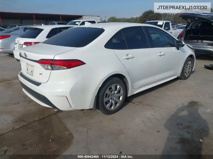 2020 Toyota Corolla Le VIN: JTDEPRAEXLJ103330 Lot: 40842465