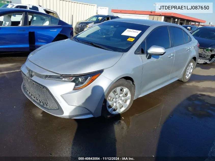 2020 Toyota Corolla Le VIN: JTDEPRAE1LJ087650 Lot: 40843054