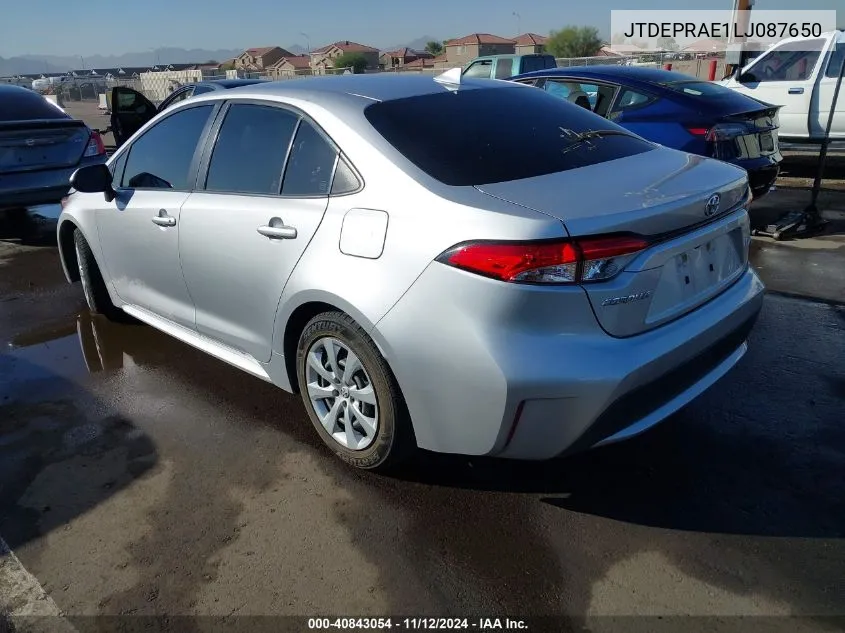 2020 Toyota Corolla Le VIN: JTDEPRAE1LJ087650 Lot: 40843054