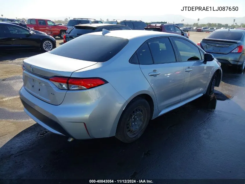 2020 Toyota Corolla Le VIN: JTDEPRAE1LJ087650 Lot: 40843054