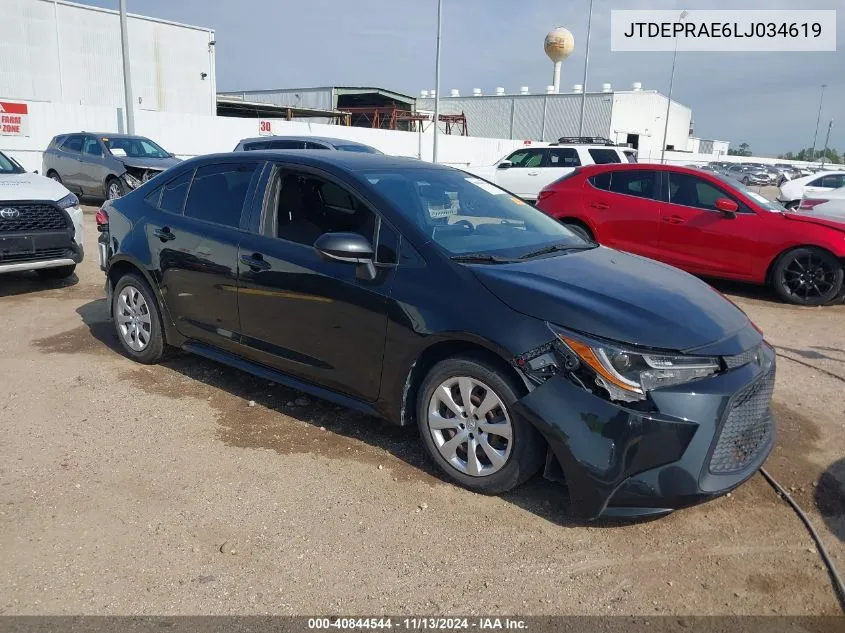 2020 Toyota Corolla Le VIN: JTDEPRAE6LJ034619 Lot: 40844544